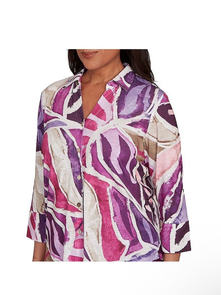 Alfred Dunner Multicolor Abstract Button-Front Shirt - Purple & Pink